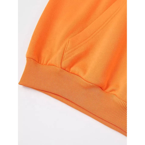 Vente en gros de sweats à capuche surdimensionnés pour hommes en coton 100%, logo personnalisé, orange, streetwear, tissu français de haute qualité, broderie - Product Image 3