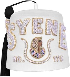 หมวกเฟซ DOI PHA สีขาวบริสุทธิ์ ปักลายทอง ประดับด้วยคริสตัล 3 แถว หมวกเฟซสำหรับพิธีกรรมเมสัน - Product Image 1