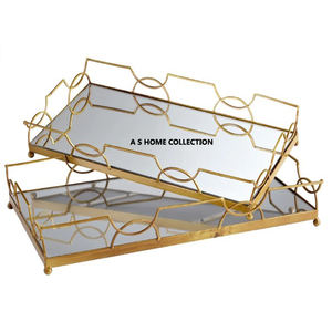 Bandeja de metal Premium para el hogar con borde chapado en oro Decoración de mesa elegante y uso de presentación para eventos especiales - Product Image 5