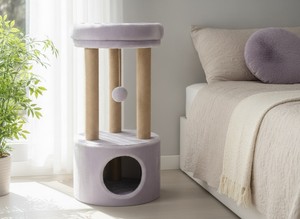 Torre para Gatos Amistar Lavender Cloud, de Piel Sintética Ecológica y Duradera, Fácil de Montar, 95 cm de Altura, Embalaje en Cartón, para Animales Pequeños - Product Image 3