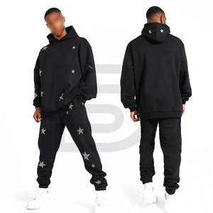 Couleur noire bon vendeur pull Style manches longues haute qualité tissu écologique hommes vêtements d'extérieur strass survêtements - Product Image 3