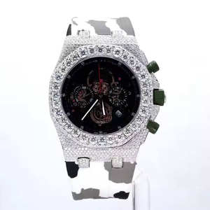 Montre en quartz artisanal avec diamant moissanite, style sport, verre, style business, cadran rond, bracelet en caoutchouc, pour unisexe, cadeau - Product Image 4