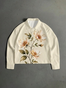 Chemise décontractée à manches longues en popeline de coton mélangé, motif floral, boutonnée, col rabattu, collection Printemps OEM - Product Image 1