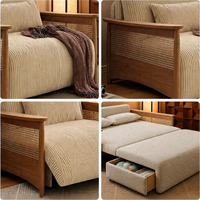 Canapé-lit en velours côtelé crème convertible en rotin et bois, multifonctionnel, fauteuil inclinable simple pour salon