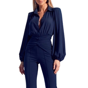 Combinaison en crêpe cintrée pour femme, tenue élégante et formelle en une seule pièce - Product Image 1