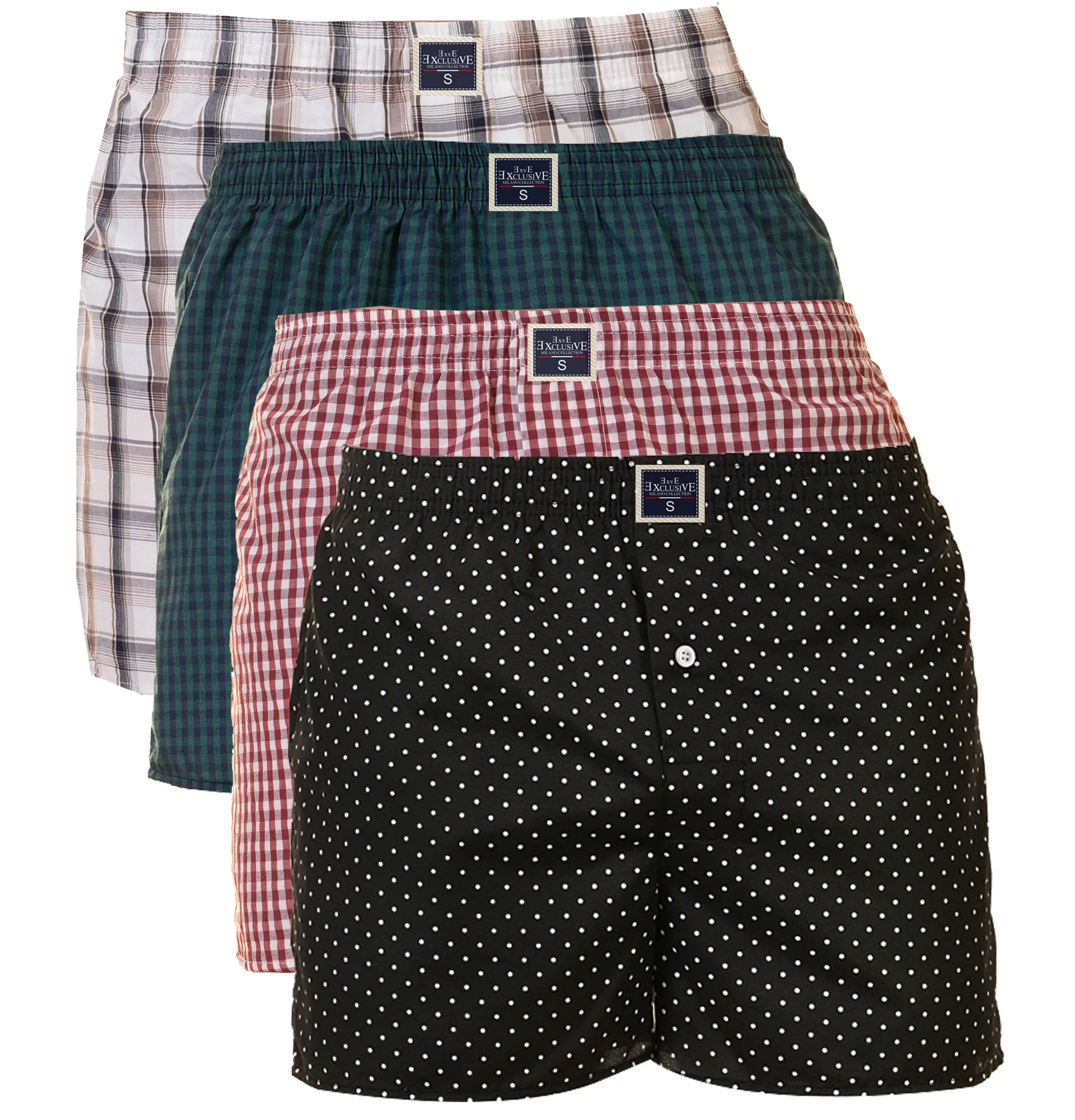 Boxer da uomo in stile percalle a quadretti blu nero e rosso in cotone a scacchi Comfort cucito made in Turkey