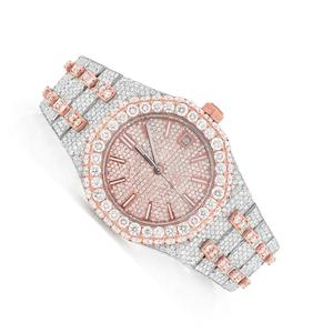 Elegant Look Dual Tone Luxury Business <b>Watch</b> Sapphire Crystal Moissanite Diamond Crafted Iced Stainless Steel Band for Men <b>Women</b> - Product Image 2