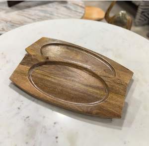 Plateaux de service imprimés à la main en bois de style arabe de qualité haut de gamme Plateaux de bol Plaque de charge Plateau fait main de forme ovale - Product Image 5