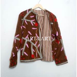 Chaqueta Corta de Mujer, Bordada a Mano, Estilo Bohemio, Floral, de Terciopelo, Acolchada, Ecológica, con Forro de Algodón, Hecha a Mano - Product Image 6