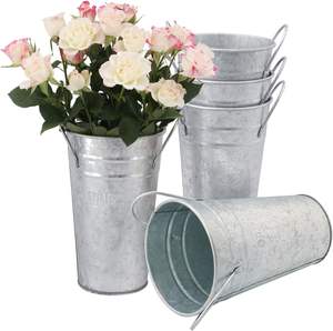 Maceta de metal galvanizado de tamaño alto con asas laterales para sala de estar de entrada, juego de macetas de flores hechas a mano decorativas - Product Image 6