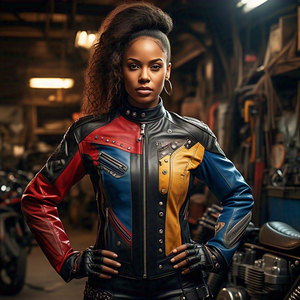 แจ็กเก็ตขี่มอเตอร์ไซค์หนัง PU สำหรับผู้หญิง, เสื้อโค้ทหนังวินเทจแบบซิปขึ้นปกตั้ง - Product Image 3