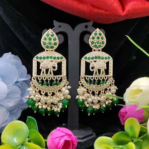 ต่างหู Kundan ดีไซน์รูปช้างต่างหูห้อยไข่มุกรูปพระจันทร์เสี้ยวคลาสสิกน้ำหนักเบาสวมใส่สบาย - Product Image 1