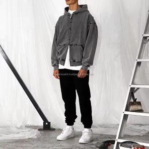 Veste de détresse déchirée par le soleil de qualité supérieure avec fermeture éclair délavée à l'acide strass/sweats à capuche réfléchissants fabricant fermeture éclair pour hommes - Product Image 5