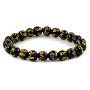 Pulsera de cuentas de 8 mm con grabado de Om Mani Padme Hum en piedra de cristal natural - Product Image 5