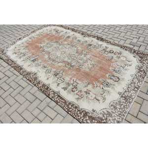 Classique Beige Brun 5.8 X 9.3ft Laine Tapis Turc Patchwork Conception pour Entrée Salon ou Chambre Latex Support - Product Image 2