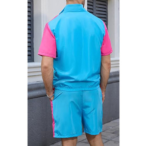Chaqueta de invierno para hombre, conjunto de pantalones cortos con capucha, Patchwork, contraste de Color, sólido, gran tamaño, nailon, poliéster, traje para correr, cortavientos - Product Image 4