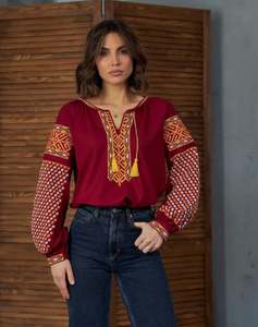 Blusas ucranianas para mujer, cuello redondo bordado, alta moda, manga larga con globo, cuello redondo, ropa de fiesta, Top ucraniano de lujo - Product Image 1