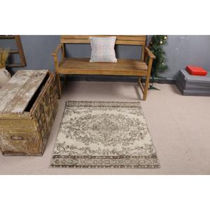 3.6x6.2 ft Turkish Vintage Rug, Accent Rug, <b>Brown</b> Gray Abstract <b>Wool</b> Rug - Product Image 3