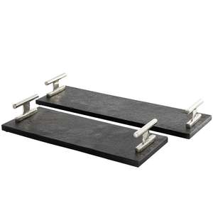 Vente en gros Lot de 2 plateaux de service en métal texturé en marbre noir Taille personnalisée 15 "12" avec poignées en argent pour usage domestique - Product Image 6
