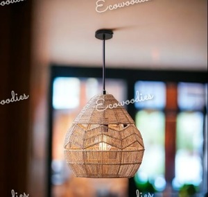 Venta al por mayor cesta tejida sombra bambú lámpara colgante lámparas techo colgante con cordón ajustable araña - Product Image 4