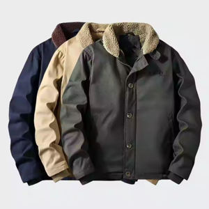 Veste d'hiver matelassée en coton 100% vintage lavée pour homme, col rabattu, ample, décontractée, couleur unie, écologique, respirante, avec poche - Product Image 2