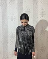 Robe longue poncho vintage en satin de conception turque, écologique, antistatique, lavable, ornée de perles de cristal, pour soirée formelle