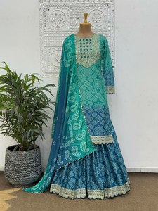 Bandhni Pattern Eid & Ramzan Month Special Readymade Pakistanais Sharara Suit Dupatta Set à bas prix - Product Image 4