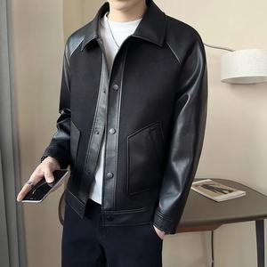 Veste en cuir pleine fleur personnalisée fabriquée en usine manteau de travail décontracté avec poches dessus en similicuir pour moto toile tissu - Product Image 3