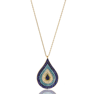 Pendentif en argent sterling 925 fait main turc, design poire, forme ronde, mélange de pierres de zircon, vente en gros - Product Image 1