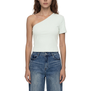 Camiseta Corta de Un Solo Hombro para Mujer, Ajustada, Informal, de Verano - Product Image 3