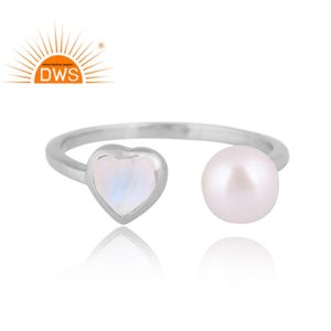 Meilleure qualité en argent sterling perle naturelle et pierre de lune arc-en-ciel bague réglable fabricant de bijoux personnalisés - Product Image 2