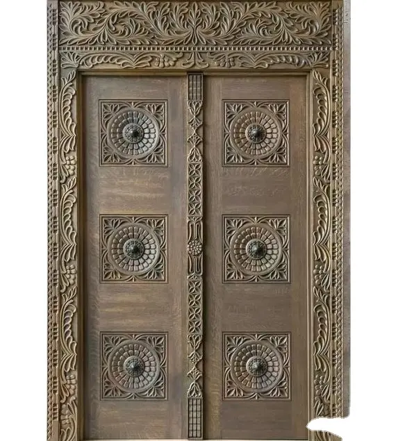 Porte sculptée en bois de bonne qualité avec une belle fleur à utiliser pour la décoration et le salon