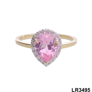 แหวนครบรอบแต่งงานของผู้หญิงทอง14K คลาสสิกอัญมณีสีชมพูรูปลูกแพร์พร้อมแหวนเพชรแท้ - Product Image 1