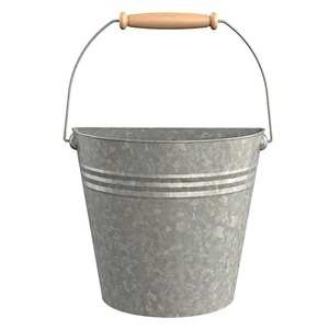 hot sale galvanized planter designed galvanized planter and flower with wooden handle garden decor flower bucket - Product Image 6
