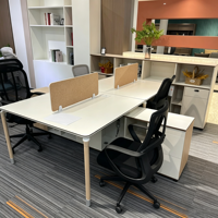 Poste de travail modulaire pour 4 personnes avec cloison et armoire de rangement – Mobilier de bureau en open space