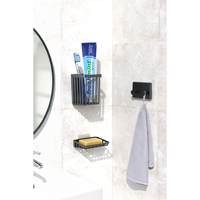Ensemble de 3 organiseurs de salle de bain modernes en plastique adhésif comprenant un porte-brosse à dents, un porte-savon, un support mural et des égouttoirs pour lavabos
