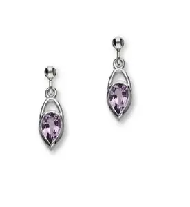 Luxury Real Amethyst Stone Fine Designer Sterling Silver Short Drop Earrings Celtic Design Jewellery For Ladies