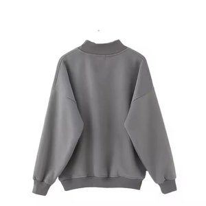 Sweat-shirt décontracté pour homme, coupe ample, en molleton gris uni, col montant, manches classiques, tricoté - Product Image 1