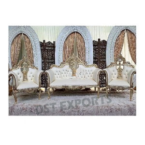 Ensemble de canapés de scène Walima musulman, ensemble de canapés sculptés de designer de mariage, nouveaux canapés en bois sculpté en métal - Product Image 3
