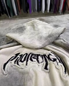 Sweatshirts personnalisés double fermeture éclair surdimensionnée vintage pierre dégradée soleil fané Patch broderie acide lavage sweats à capuche zippés pour hommes - Product Image 4