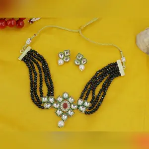 Jóias conjunto melhor qualidade Kundan pedra pequenas contas trabalho Indian tradicional imitação colar conjunto brincos moda colar