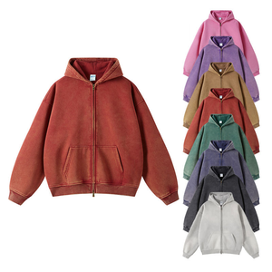 Sudadera con Capucha Personalizada, Bordada, Estilo Urbano, Desgastada por el Sol, Gruesa, 100% Algodón, con Cierre, Estilo Vintage, Lavada al Ácido para Hombre - Product Image 4