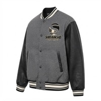 Veste de baseball décontractée en laine grise, style tendance, personnalisable avec logo, marque privée, grandes tailles, pour homme, idéale pour l'école