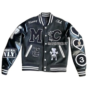 Logotipo personalizado de alta calidad Chenille bordado Patchwork Streetwear invierno Bomber Letterman hombres chaqueta de cuero Varsity para hombres - Product Image 1