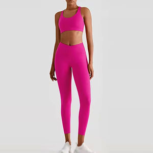 Ropa deportiva de gimnasio con patrón sólido para mujer, conjunto de Yoga de algodón transpirable con cintura elástica, ropa de Fitness al por mayor - Product Image 4