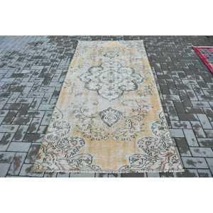 39.7x8 ft Vintage Turkish Rug, Oversize Rug, <b>Yellow</b> Gray Ombr <b>Wool</b> Rug - Product Image 1