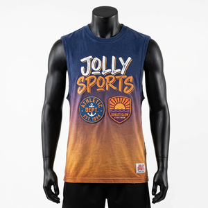 เสื้อยืดแขนกุด พรีเมียมคอตตอนเจอร์ซีย์ สีส้ม ลายกราฟิก ระบายอากาศได้ดี สกรีนโลโก้ได้ ผลิตจากผ้าฝ้าย 100% สำหรับผู้ชาย ทรงหลวม พิมพ์ลาย - Product Image 1