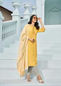 Colección de trabajo de bordado de viscosa pura, forro de pantalón de rayón suave con Zari Dupatta Kurti Set, nueva ropa india y pakistaní - Product Image 3