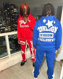 High Street French Terry Distressed Hoodie Set Acid Wash Hoodie And Flared Sweatpants Jogger Sun Faded Survêtements Pour Hommes - Product Image 4