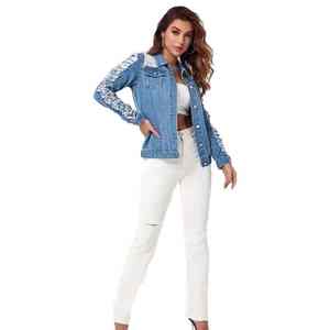 Veste en jean personnalisée pour femme – Tendance automne, style décontracté, col montant - Product Image 5